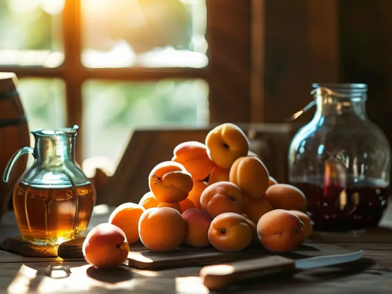 新鲜杏子和酿酒工具准备制作杏果酒