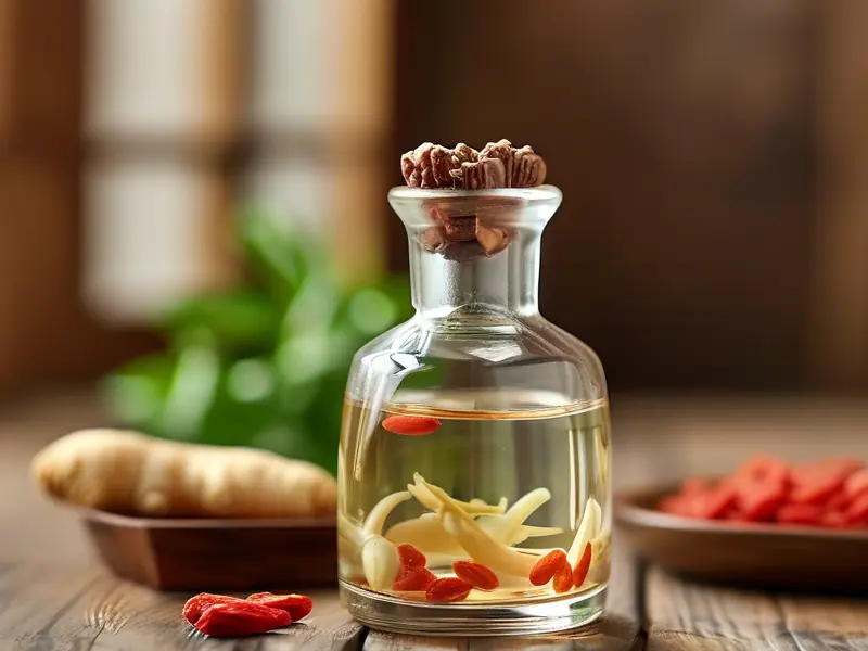 新鲜鹿鞭酒原料与中药材展示