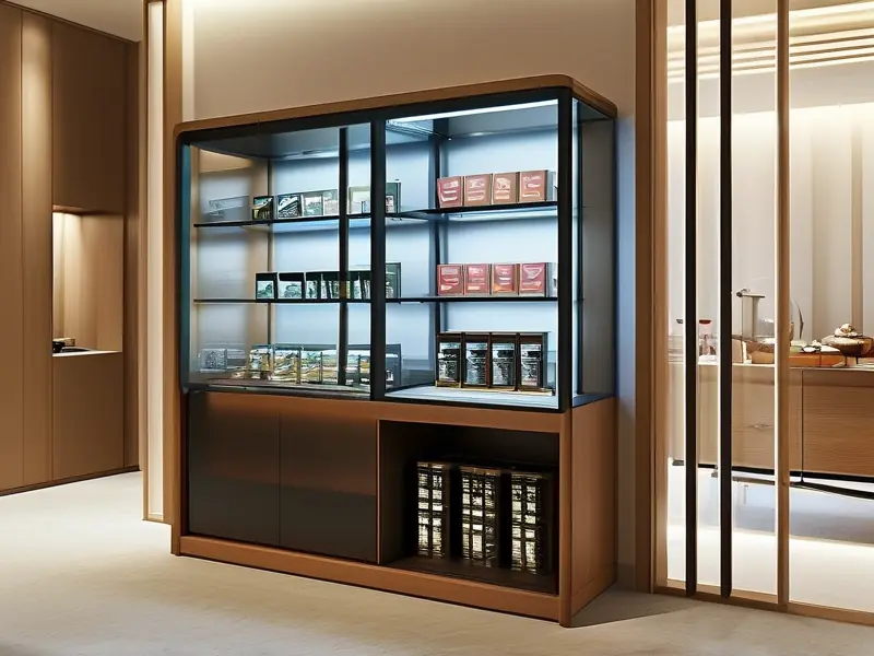 现代风格烟酒茶展柜展示效果图