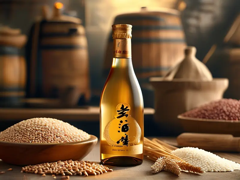 洋河酒与五种主要酿酒原料展示图