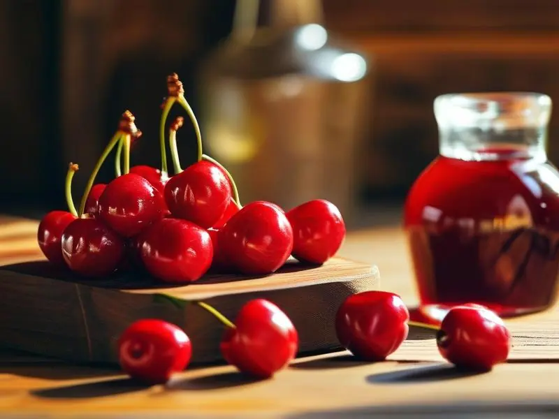 自制樱桃酒成品与原料展示