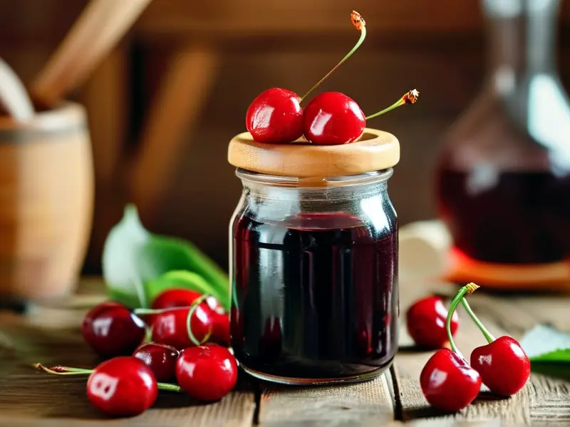 新鲜樱桃与自制樱桃酒的对比展示
