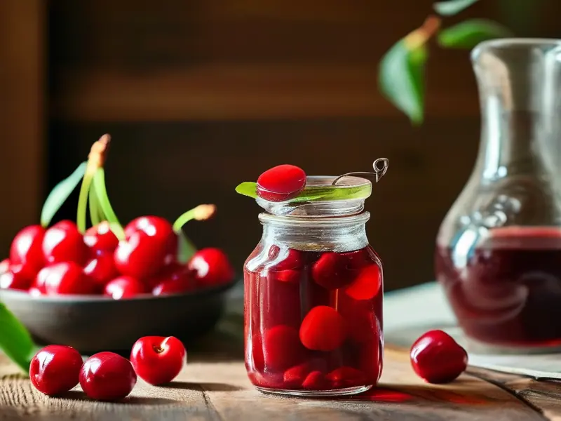 新鲜樱桃与自制樱桃酒对比图