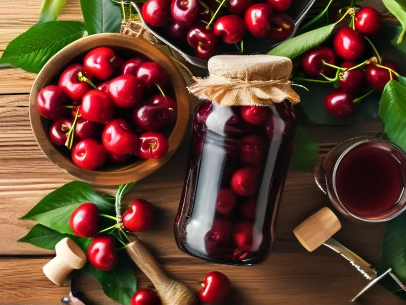 自制樱桃酒原料与成品对比展示