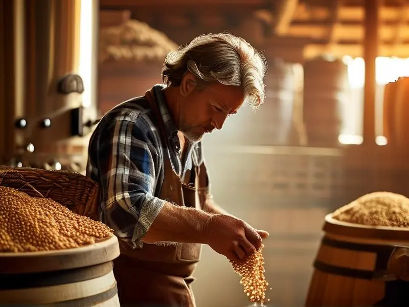 酿酒师检查高粱发酵过程