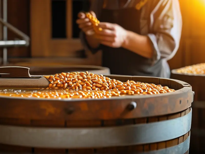 酿酒师检查玉米发酵过程