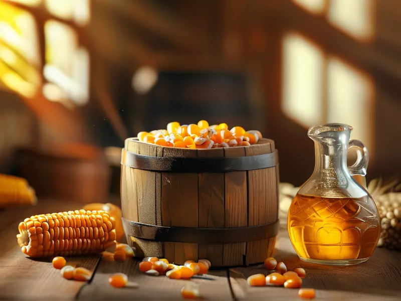 金黄色的玉米酒与酿酒工具