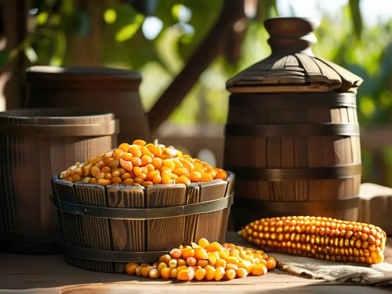 传统玉米酿酒原料与工具实拍图