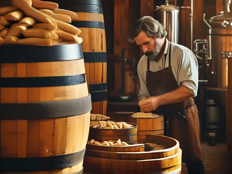 酿酒师检查玉米芯发酵过程
