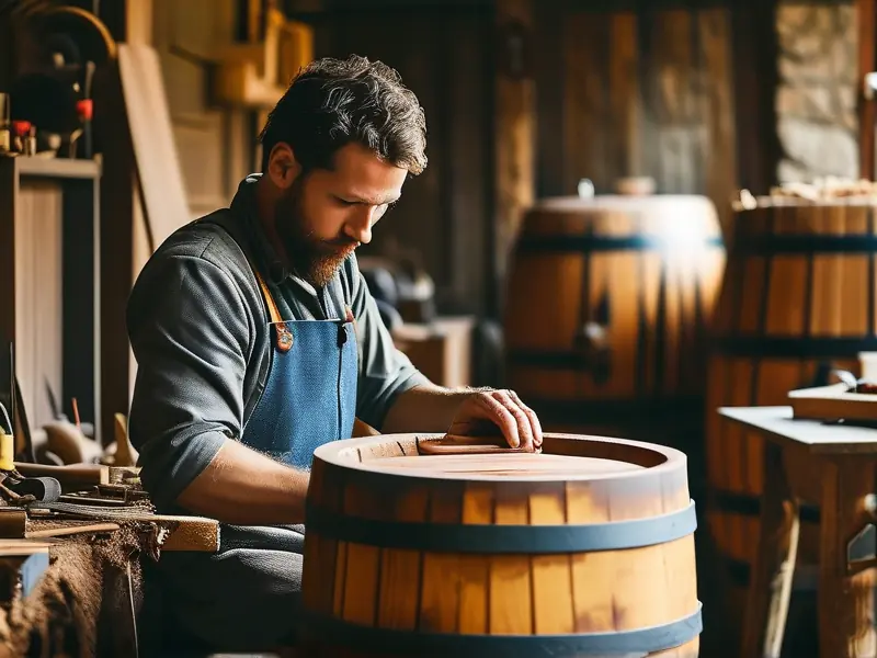手工制作木质酿酒桶的过程展示