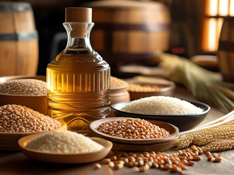 真正粮食酿造的酒与原料展示