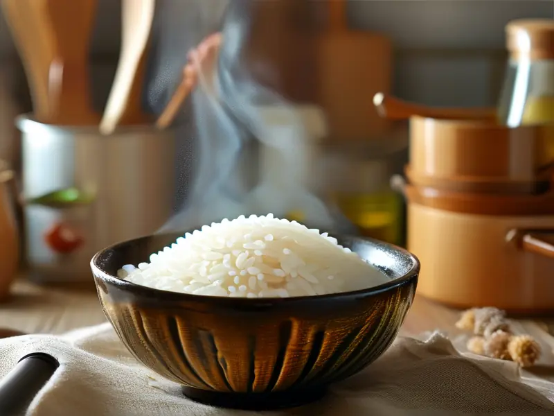 自制酒米的蒸米过程