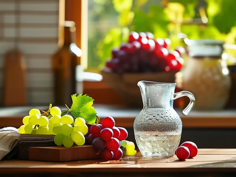 家庭自制葡萄酒准备阶段工具与原料摆放示意图
