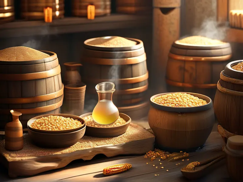 传统粮食酿酒过程展示:高粱、大米、玉米在不同发酵阶段的对比