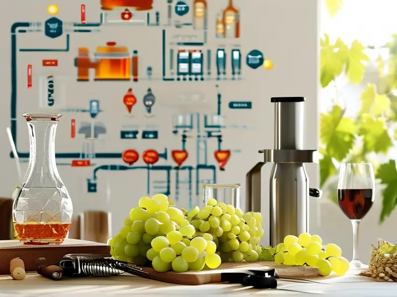 白葡萄酒家庭制作工具与原料摆放示意图