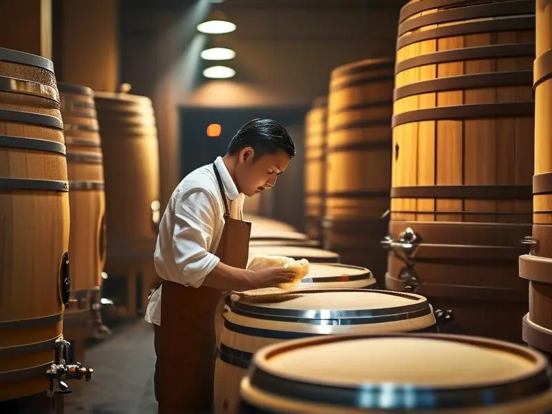 酿酒师检查酒醅的白酒酿造工艺现场