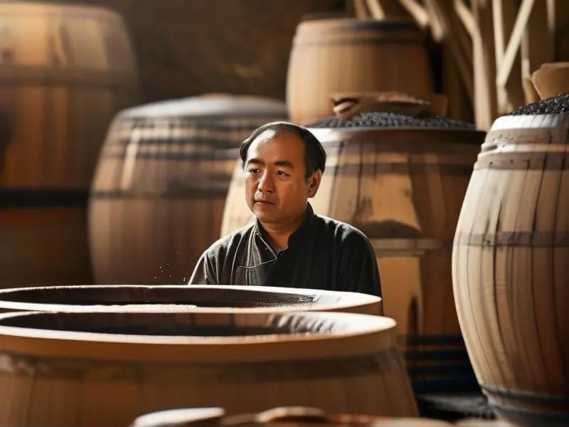 酿酒师检查白酒发酵过程