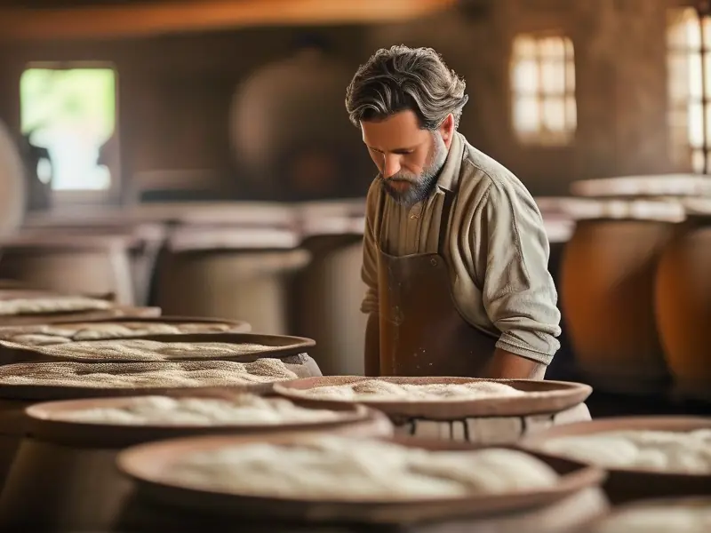 酿酒师检查白酒发酵过程