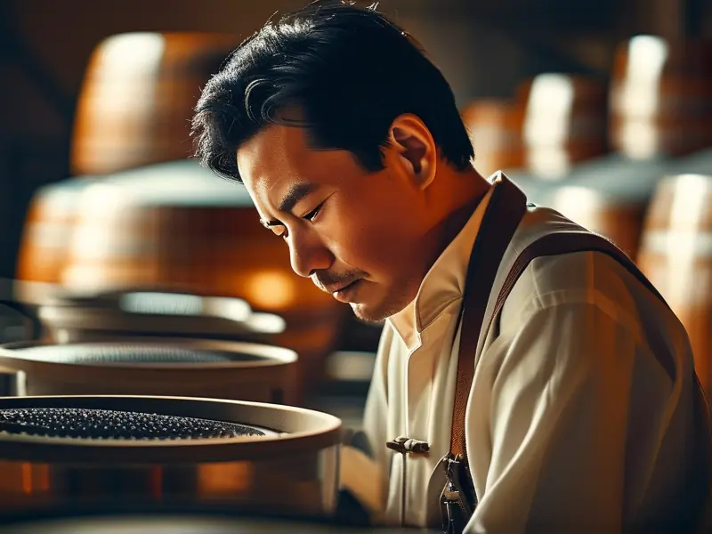 酿酒师操作白酒过滤设备的工作场景
