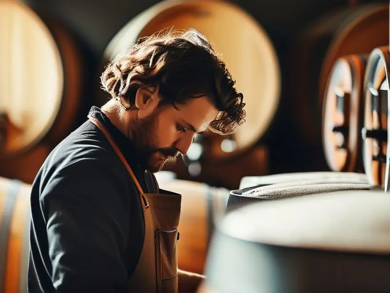 酿酒师检查白酒发酵桶