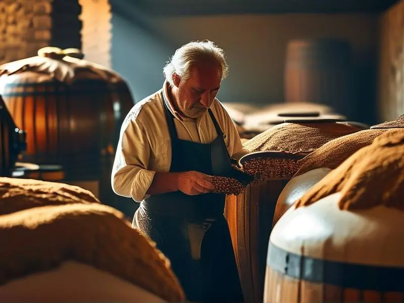 酿酒师检查白酒发酵过程