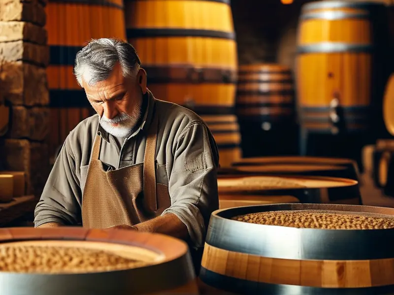 传统酿酒师检查酒醅的白酒酿造工艺流程