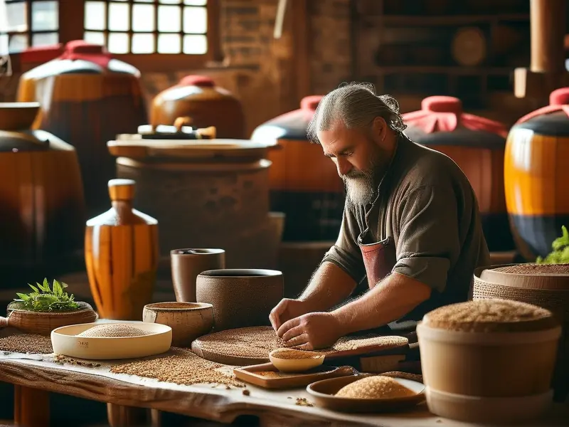 酿酒师手工制作白酒曲的过程