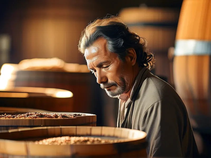 酿酒师检查白酒发酵过程