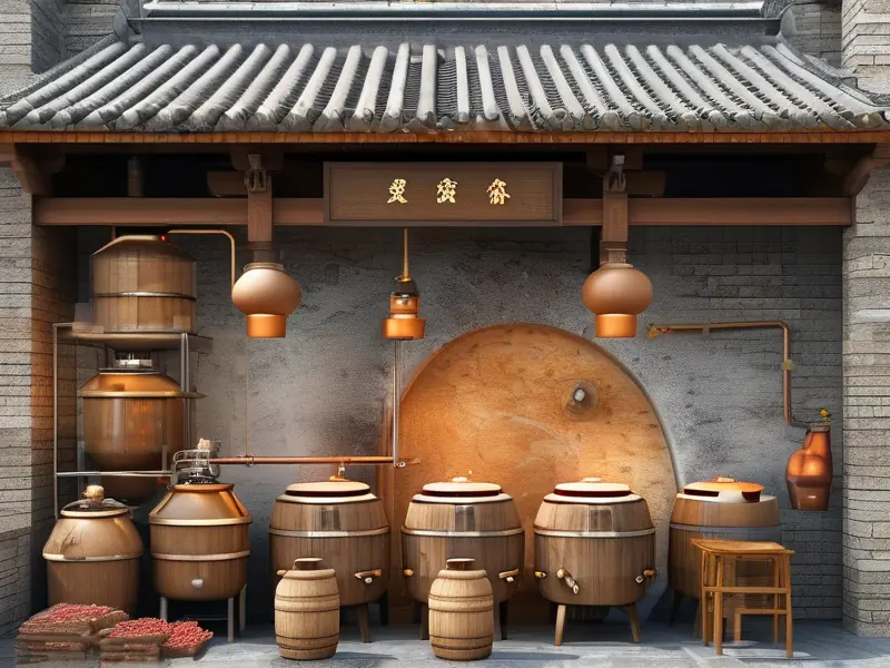 白酒三种工艺对比示意图：固态法、液态法与半固态法酿造场景