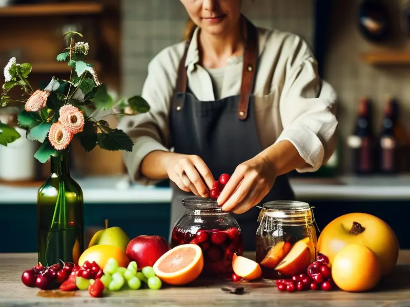 酿酒师制作白酒水果酒的场景