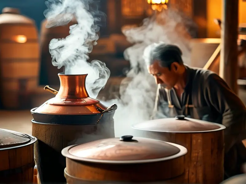 传统白酒蒸馏工艺现场实拍图
