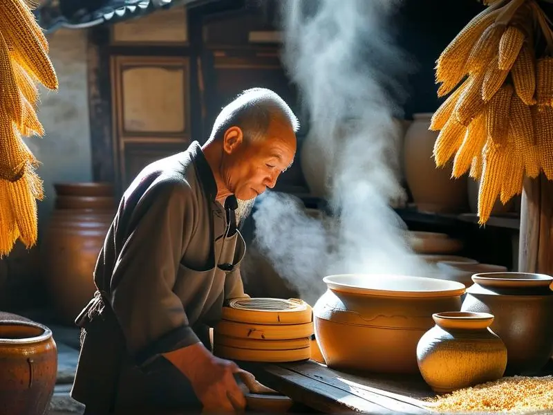 传统包谷酒酿造过程实拍