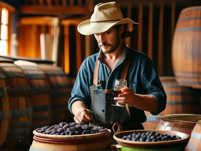 酿酒师检查发酵中的酒醅