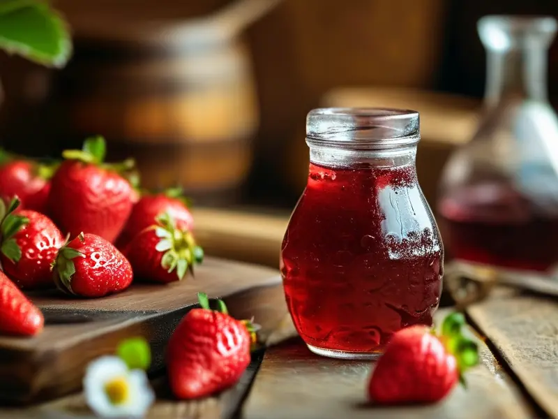 新鲜草莓与自制草莓酒对比展示