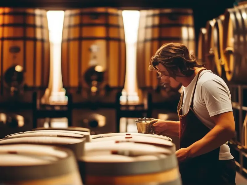 酿酒师检查发酵过程