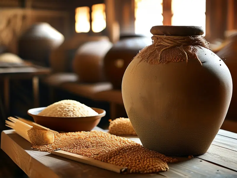 传统酒曲原料与发酵过程实拍图