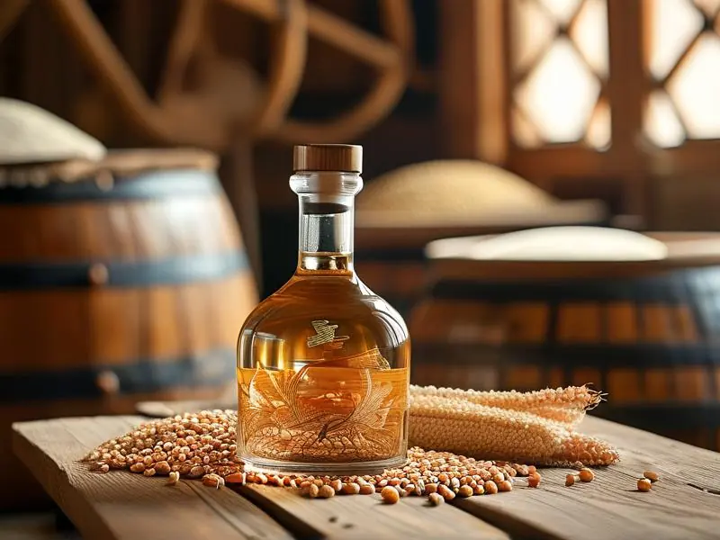 纯粮食酿造的白酒与原料展示