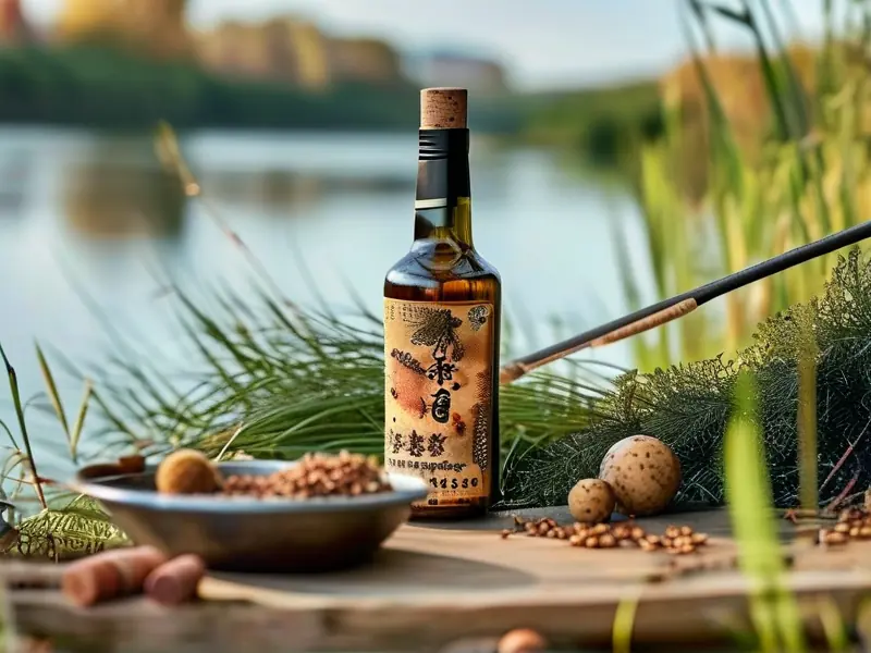 钓鱼爱好者使用自制麝香酒垂钓场景