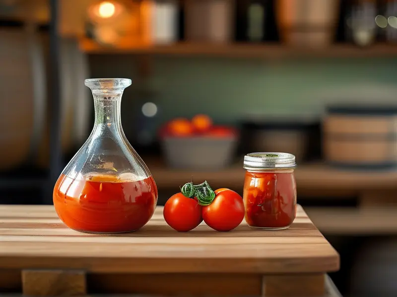 家庭自制番茄酒原料与发酵过程实拍图