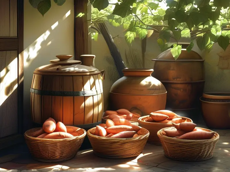 传统番薯烧酒酿造工具与原料实拍图