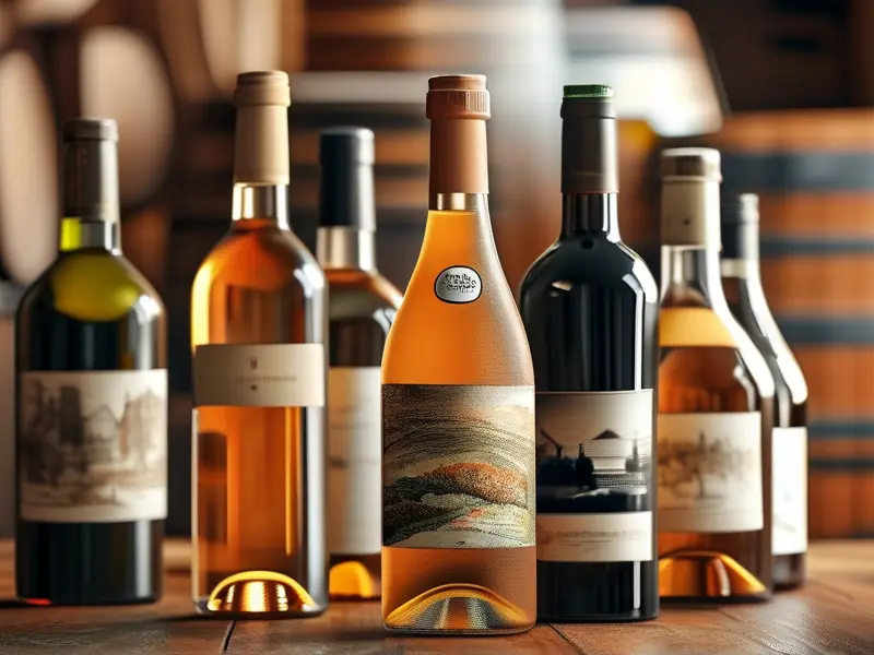 多种非粮食酿造的酒瓶展示