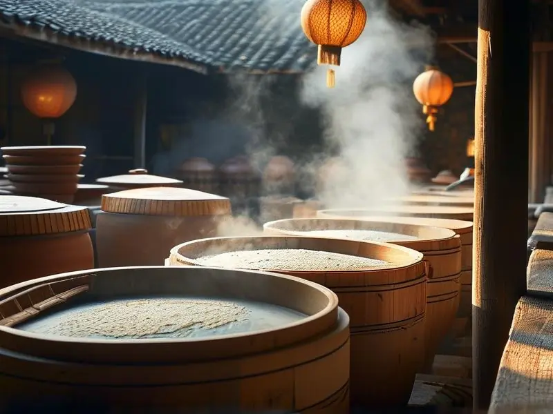 非遗古法酿酒传承人现场操作传统蒸酒器具