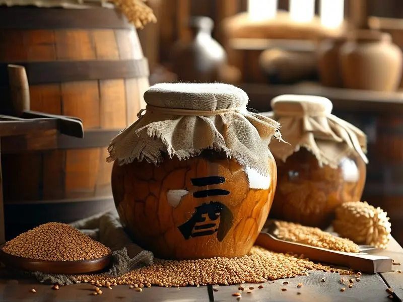 传统方法发酵高粱酒的实景图