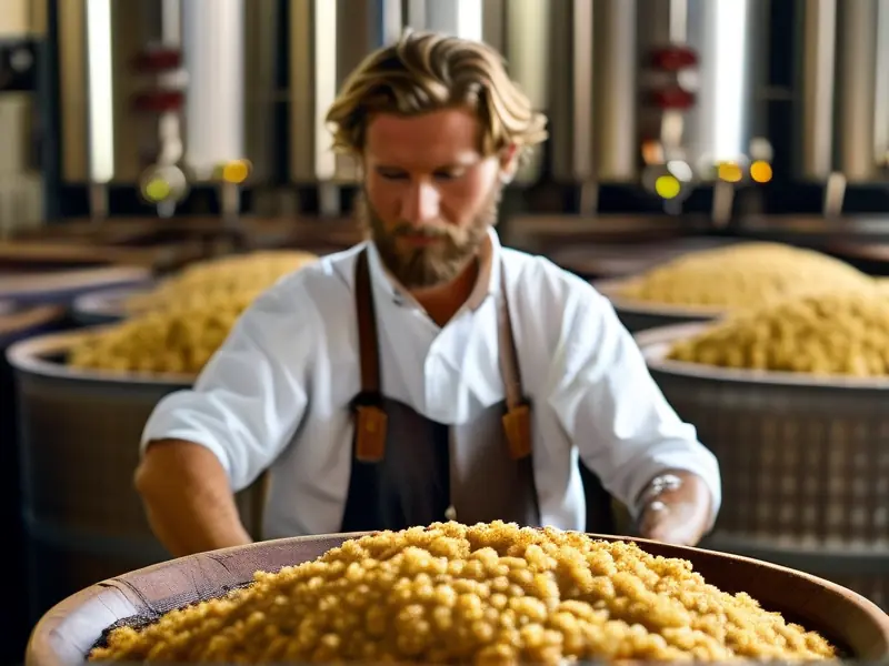 酿酒师检查固态发酵酒醅