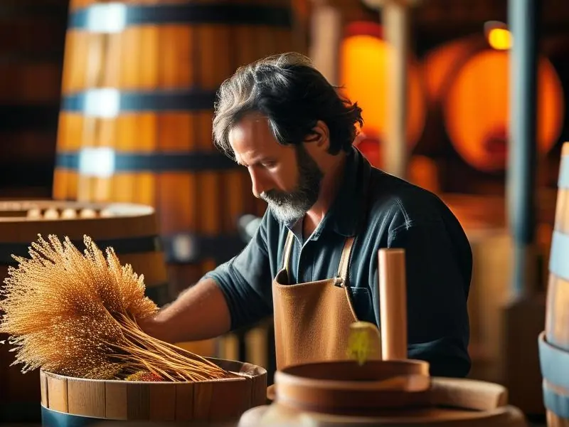 酿酒师检查高粱发酵过程