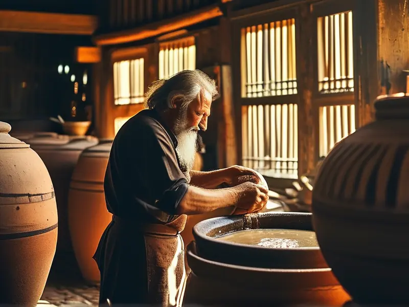 传统酿酒师操作古法制酒工艺现场