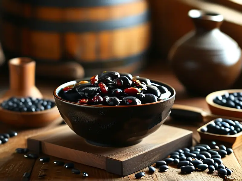 传统方法酿造的黑豆酒特写