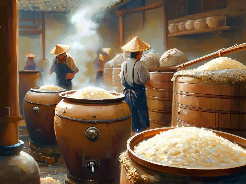 传统黄酒酿造过程展示