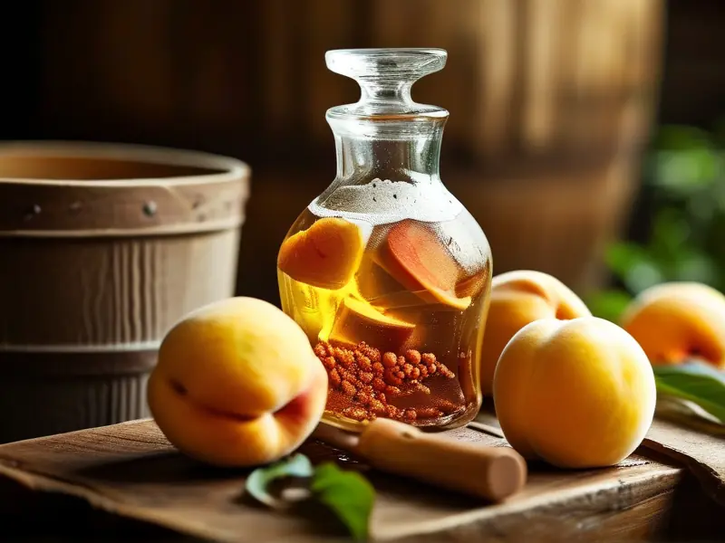 家庭自制黄桃酒原料和工具展示