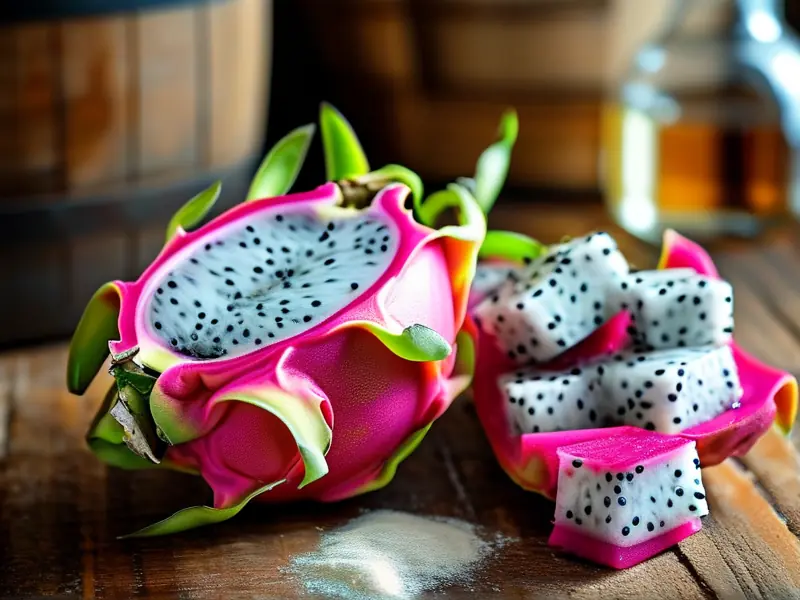 火龙果与酒曲混合准备酿制的特写照片